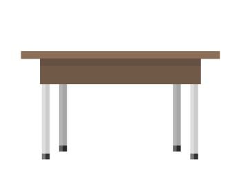 Wooden Table in Flat. Wooden table in flat. Illustration of a classical brown wooden table with steel legs. Empty wooden deck table. Table icon. Isolated vector illustration on white background.