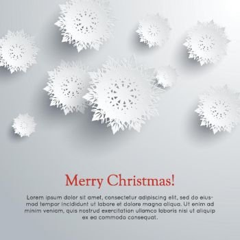 Merry Christmas Snowflakes Background. Vector. Merry Christmas Snowflakes background. New Year and Christmas concept. Winter Xmas theme. Realistic pattern with snowflakes, snow on a sheet of paper. 3D paper silver snowflakes shadow. Vector