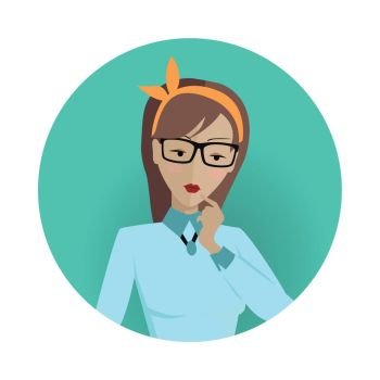 Userpic of a Business Lady. Woman at Work Icon. Userpic of a business lady. Woman at work icon symbol sign. Different female faces in circles. Girls user pics set. Avatar collection. Flat style. Part of series of daily routine of the week. Vector