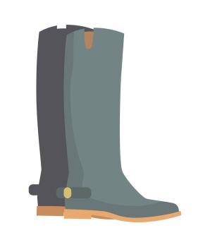 Winter Boots Isolated on White. Grey Rubber Shoes. Winter boots isolated on white. Grey rubber boots. Leather winter shoes without high heels. Women rain Boots in flat style design. Two leather boots vector illustration. Footwear sign symbol icon.