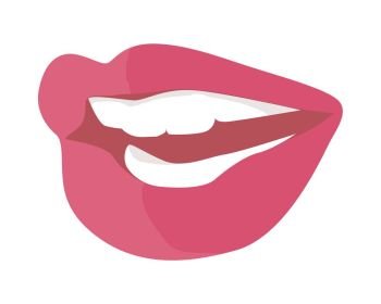 Women s smile with shining white teeth. Female lips colored with red violet lipstick flat vector illustration isolated on white background. For dental, cosmetic, beauty, fashion concepts design . Women s Smile with Shining White Teeth Vector . Women s Smile with Shining White Teeth Vector 