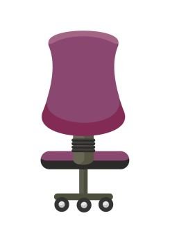 Purple Office Chair Icon.. Purple office chair icon. Office chair in colorful flat design style. Chair on wheels. Office workplace design element. Isolated object on white background. Vector illustration.