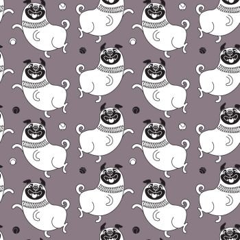 Funny pugs seamless pattern. Vector background with a joyful dog for design. Funny pugs seamless pattern. Vector background with a joyful dog for design.
