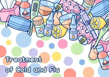 Background with medicines and medical objects. Treatment of cold and flu. Background with medicines and medical objects. Treatment of cold and flu.
