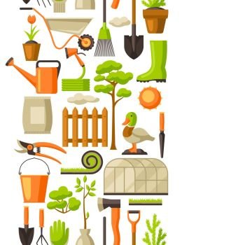 Seamless pattern with garden tools and items. Season gardening illustration. Seamless pattern with garden tools and items. Season gardening illustration.