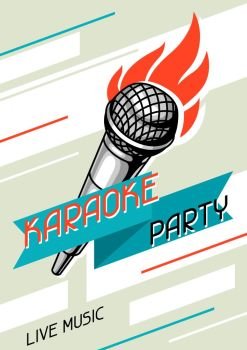Karaoke party poster. Music event banner. Illustration with microphone in retro style. Karaoke party poster. Music event banner. Illustration with microphone in retro style.