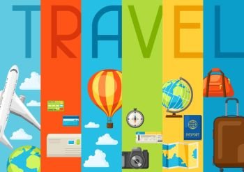 Travel concept illustration. Traveling background with tourist items. Travel concept illustration. Traveling background with tourist items.
