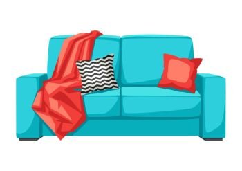 Sofa with plaid and pillow. Interior and furniture illusrtration. Sofa with plaid and pillow. Interior and furniture illusrtration.