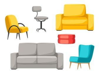Interior and furniture set. Sofa armchair and pouf. Interior and furniture set. Sofa armchair and pouf.