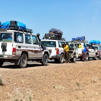 ETHIOPIA,DANAKIL-CIRCA  JANUARY 2018--unidentified  people and car in the land of afar people. unidentified  people and car in the land 