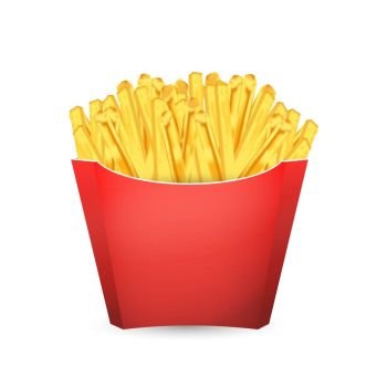 French Fries Potato in Red Bucket. Vector illustration of fast food.