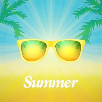 Summer poster with sunglasses palm