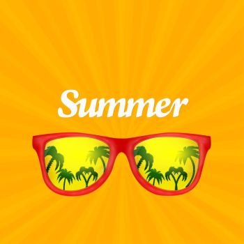 summer glasses reflection of palms. vector