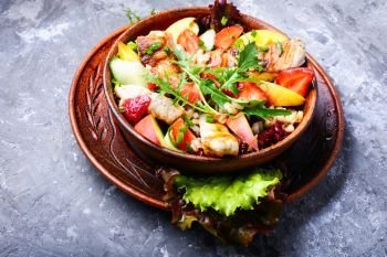 Canadian meat salad. Canadian meat salad with strawberries and pearl barley