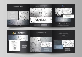 Business templates for tri fold square design brochures. Leaflet cover, vector layout. Chemistry pattern, molecular texture, polygonal molecule structure, cell. Medicine, science, microbiology concept. Set of business templates for tri fold square design brochures. Leaflet cover, abstract flat layout, easy editable vector. Chemistry pattern, molecular texture, polygonal molecule structure, cell. Medicine, science, microbiology concept.