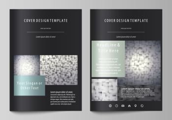 Business templates for brochure, magazine, flyer, report. Cover design template, abstract vector layout in A4 size. Pattern made from squares, gray background in geometrical style. Simple texture.. Business templates for brochure, magazine, flyer, report. Cover design template, abstract vector layout in A4 size. Pattern made from squares, gray background in geometrical style. Simple texture