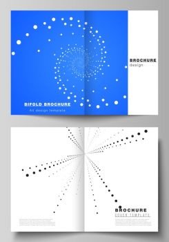 The vector illustration of the editable layout of two A4 format modern cover mockups design templates for bifold brochure, magazine, flyer, booklet, annual report. Geometric technology background. Abstract monochrome vortex trail.. The vector illustration of the editable layout of two A4 format modern cover mockups design templates for bifold brochure, magazine, flyer, booklet, annual report. Geometric technology background. Abstract monochrome vortex trail