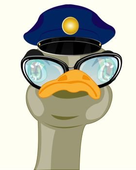 Ostrich bespectacled and hat. Cartoon of the bird ostrich bespectacled and hat