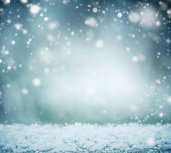 Beautiful winter background with snow and snowfall. Winter holidays and Christmas concept