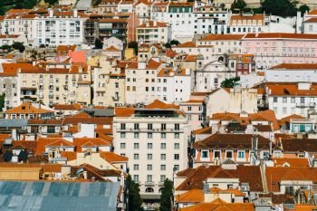 Aerial View Of Lisbon City Home Rooftops In Portugal