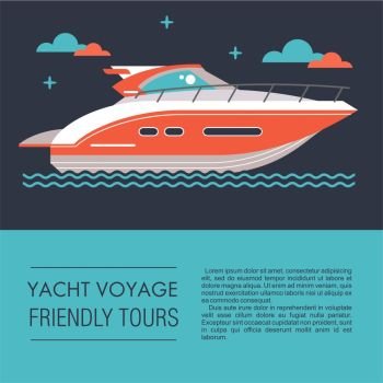 Yacht, boat. Vector illustration in flat style with place for text.