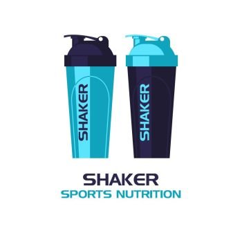Shakers. Sports nutrition. Vector illustration isolated on white background.