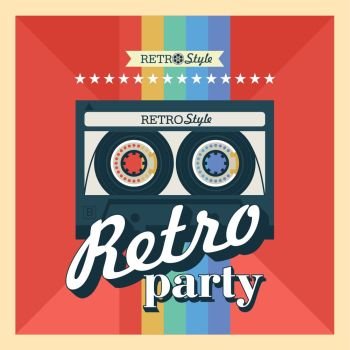Cassette tape. Vector illustration, logo. Retro party.