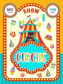 Circus artist. Circus animals. Poster of a circus show. Vector clipart.