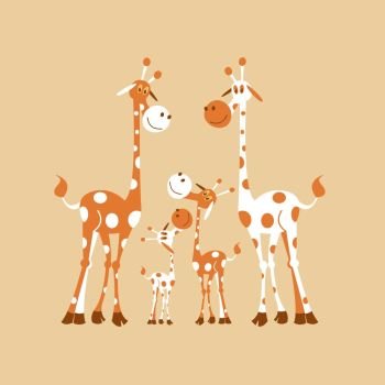 Africa clipart. Family of giraffes. Giraffe mom, dad and baby giraffe. Vector illustration. Isolated on a white background.