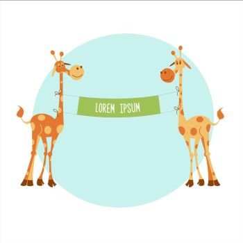 African giraffes hold the banner. You can also add text. Vector illustration. Isolated on white background