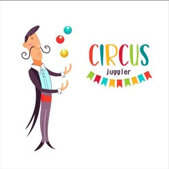 Circus. Juggler. Juggles colored balls. Vector illustration. On a white background.