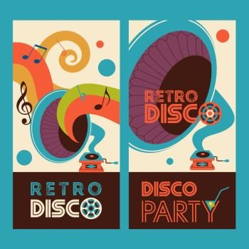 Basic RGB. Retro music. Retro disco. Vector illustration with vintage gramophone.