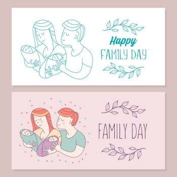 Happy family. Family day.  Vector illustration.. Happy family. Family day.  Loving each other mom, dad and the kids are twins. Vector illustration.