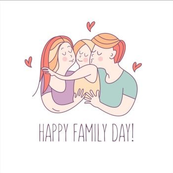 Family day. Happy family.  Vector illustration.. Happy family. Vector illustration for the international family day. Happy parents and their children.
