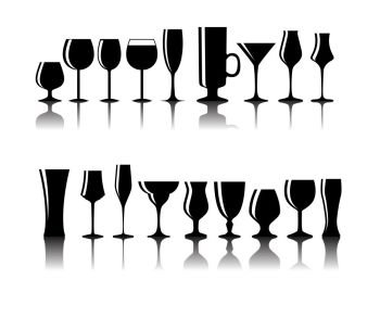 Set of Black Alcoholic Glass Silhouette Vector Illustration EPS10. Set of Black Alcoholic Glass Silhouette Vector Illustration