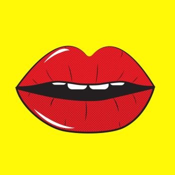 Open Red Lips Pop Art Background On Dot Background Vector Illustration EPS10. Open Red Lips Pop Art Background Vector 
