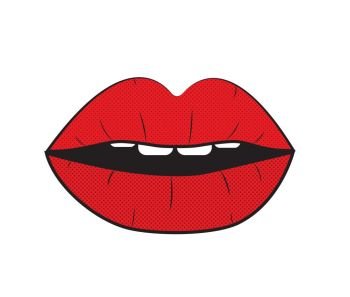 Open Red Lips Pop Art Background On Dot Background Vector Illustration EPS10. Open Red Lips Pop Art Background Vector