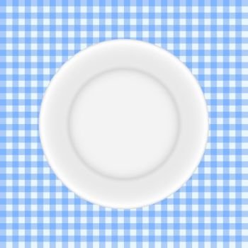 White Plate on a Checkered Tablecloth Vector Illustration EPS10. White Plate on a Checkered Tablecloth Vector Illustration