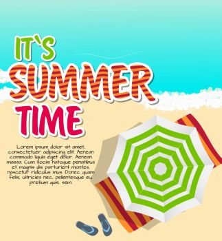 Summer Time Background. Sunny Beach in Flat Design Style Vector Illustration EPS10
. Summer Time Background. Sunny Beach in Flat Design Style Vector 