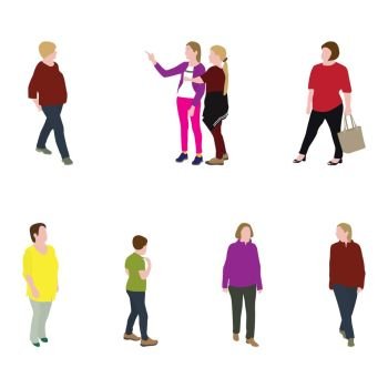 Group of people adults and children walking on their own business. Colored Silhouette Vector Illustration. EPS10. Group of people adults and children walking on their own busine