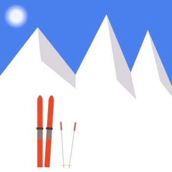 Winter landscape, skiing in the snow. Vector illustration.