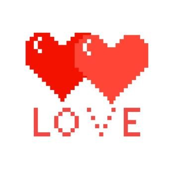 Two pixel hearts with love  .. Two pixel hearts with love on a white background. Vector illustration .