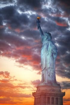 Statue of Liberty Neoclassical sculpture on Liberty Island southwest of Manhattan Island, USA. Statue of Liberty
