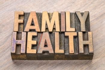 family health word abstract in vintage letterpress wood type