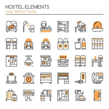 Hostel Elements , Thin Line and Pixel Perfect Icons