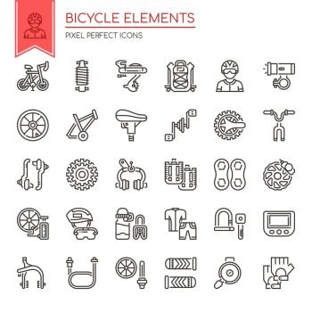 Bicycle elements , Thin Line and Pixel Perfect Icons
