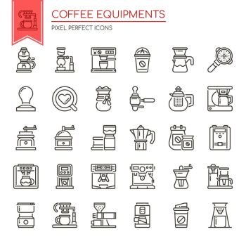 Coffee Equipments , Thin Line and Pixel Perfect Icons
