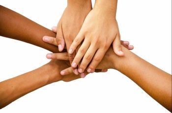 children hand for power and unity on white background. Hand for unity