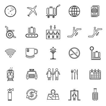 Airport line icons on white background, stock vector