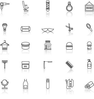Barber line icons with reflect on white background, stock vector